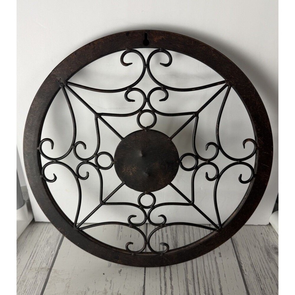 Round Wrought Iron Wall Medallion Metal Art Rustic Scroll Decor 24 Inch Solid - Picture 4 of 5